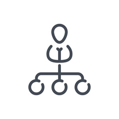 Fototapete - Organization, Personnel management and Hierarchy line icon. Person with connection to three circles vector outline sign.