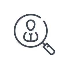 Fototapete - People search and Search for an employee line icon. Magnifier glass with person inside vector outline sign.