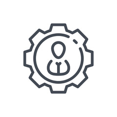 Poster - Person inside gear line icon. Personal progress vector outline sign.
