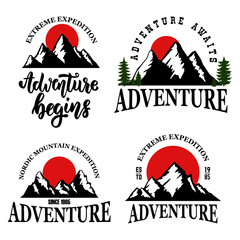 Wall Mural - adventure. emblem with mountain. design element for logo, emblem, sign, poster, t shirt. vector illu