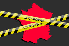 Lockdown Tape Over France French State Silhouette. Coronavirus Threat. Concept Image. Vector Illustration