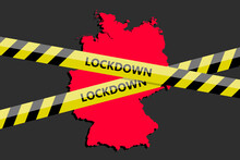 Lockdown Tape Over German Germany State Silhouette. Coronavirus Threat. Concept Image. Vector Illustration
