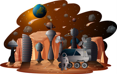 Wall Mural - Space station on planet landscape