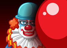 Creepy Clown Face Peeking Out From Behind Balloon
