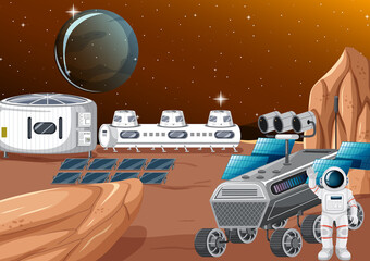 Wall Mural - Space station on planet landscape
