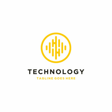 Geometric circle shape and abstract initial letter h with simple line art for modern network technology logo design premium vector