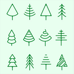 Wall Mural - set of pines tree logo line art simple icon isolated vector illustration template graphic design. bu