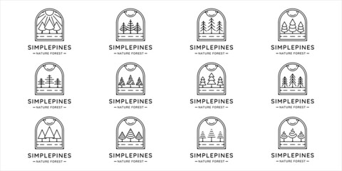 Wall Mural - set of pines tree logo line art simple vector illustration template icon graphic design. bundle coll