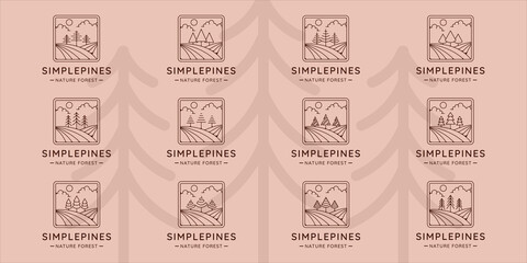 Wall Mural - set of pines tree logo line art simple vector illustration template icon graphic design. bundle coll