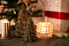 Christmas Tree Shaped Candles And Decorations