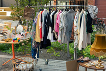 Clothes In Rack At Yard Sale