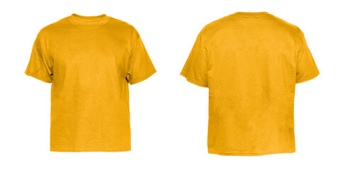 Wall Mural - blank t shirt color gold on invisible mannequin template front and back view on white background