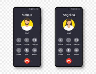 Canvas Print - Smartphone call app interface template with man and woman user icon