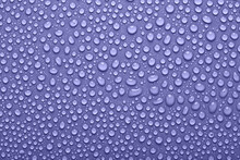 Very Peri Violet Color Water Drops, Abstract Background Or Texture.
