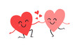 © LiaRey - Cute heart characters isolated vector illustration. Romantic wedding couple Valentines Day design concept. Happy smiling couple. Two hearts in red and pink colors