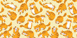 © wowomnom - Vector seamless pattern with happy cute animal tiger cat on color background. Flat line art style design of striped red cat character in different pose. Symbol of New Year 2022