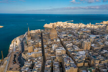 Malta, South Eastern Region, Valletta, Aerial View Of Historic Coastal City