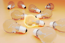 Three Dimensional Render Of Light Bulbs Lying Against Brown Background
