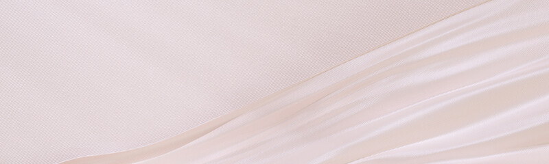 Elegant fabric folds wide banner, blush color drapes material background 3d rendering