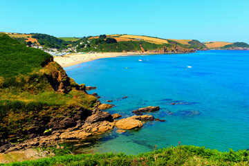 Poster - Pentewan Cornwall beach between Mevagissey and Porthpean England UK beautiful blue sea and sky