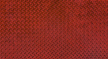 Rusty Red Steel Checkered Plate Texture And Background. Rhombus Shapes For Industrial Concept Design. Diamond Steel Plate Texture Background. Non Slip Steel Grating.