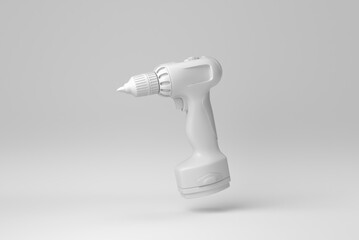 Cordless drill isolated on white background. minimal concept. monochrome. 3D render.