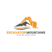 Excavator Mountains Logo Design Concept Vector Template