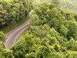 Aerial photo of Blue Ridge Parkway curving through the Appalachian Mountains in North Carolina and Virginia. National Parkway and All-American Road in the United States, noted for its scenic beauty.