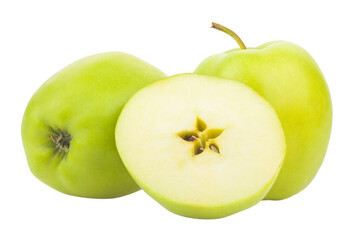 Sticker - Green apples isolated on white background.