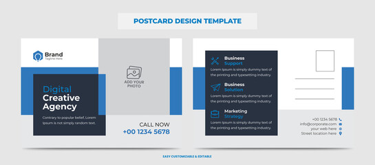 Wall Mural - Corporate Modern Business Postcard Design Template. Blue Color Double Sided Postcard Design