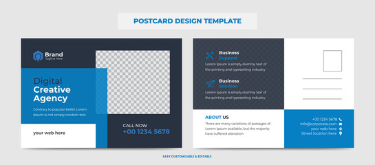 Wall Mural - Corporate Modern Business Postcard Design Template. Blue Color Double Sided Postcard Design