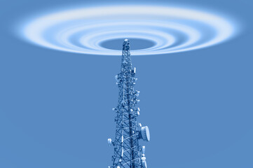 Wall Mural - Antenna tower of telecommunication and Phone base station with TV and wireless internet antennas 