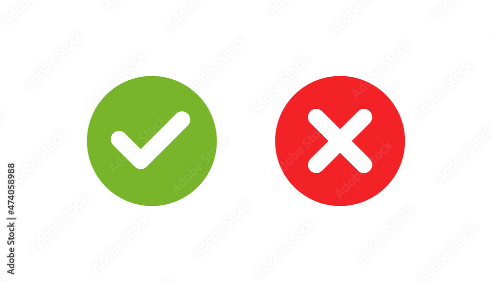 Check Yes Red Set of check marks icons in a circle. Checkmark and cross in green and ...