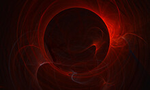 Strong Red 3d Core, Hole Or Portal Into Deep Dark Space. Far Infinity Framed By Blazing Rushing Flames Of Glowing Radiance. Mesmerizing Perspective, Burning Circle Or Whisper Of Passion Art Concept.
