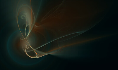 Wall Mural - Elegant digital dance of 3d swirl and twirls over glowing circle in deep dark space. Fantastic creative artwork in orange turquoise colors. Great as cover for electronic devices, print or backdrop.