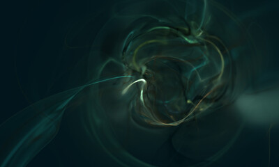 Wall Mural - Abstract fantastic emerald fluid substances in dynamic motion in digital 3d illustration. Mystic dark abyss of unknown matter swaying. Great as backdrop, print, cover for electronics, design element.
