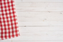 Red Checkered Tablecloth Wooden Background Texture Kitchen Decoration
