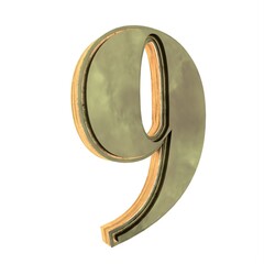 Poster - Bronze textured 3D volumetric numeral 9