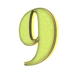 Poster - Green 3d number 9. Number or number. Rendering an image.