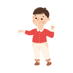 Poster - Little Boy Reaching Hand Supporting and Comforting Someone Vector Illustration