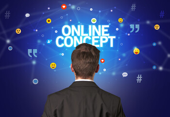 Rear view of a businessman, social media concept