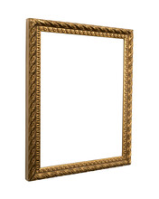 Antique Gold Picture Frame On Isolated White Background 