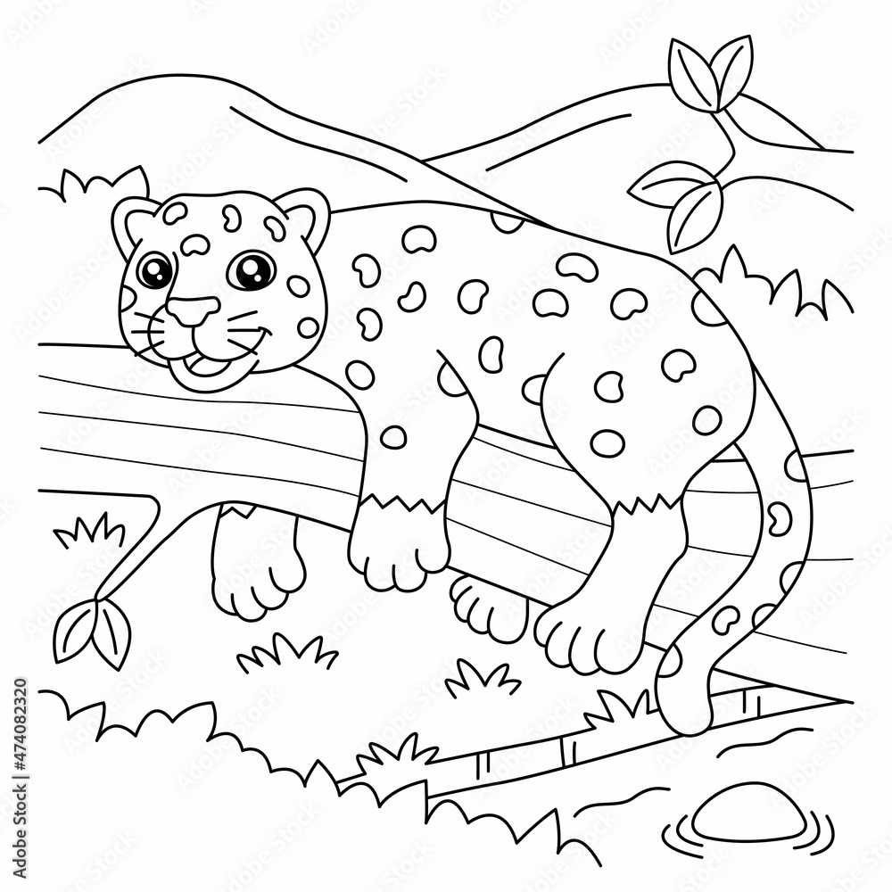 Jaguar Coloring Page for Kids Stock Vector | Adobe Stock