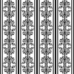 Poster - Black and white vintage wallpaper with stripes and vintage ornaments. Floral wallpaper. Seamless abstract damask background with vintage elements.  For fabric, wallpaper, tiles or packaging.