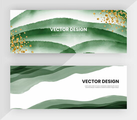 Wall Mural - Horizontal web banners with green brush stroke watercolor texture