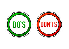 Check Box List Icons Set, Green And Red, Yes Or No, Dos Or Donts Isolated On White Background. Vector Illustration.