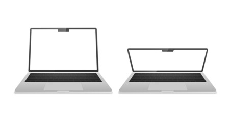 Poster - Computer laptop of silver color front side isolated on white background. Device Mockup. Vector illustration.