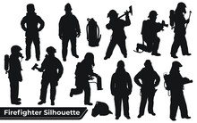 Collection Of Firefighter Silhouettes In Different Positions