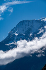 Wall Mural - View from Saint-Gervais-les-Bains to white top of Mont Blanc mountaine range in summer