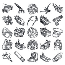 Military And Marine Corps Equipments Set Icon Vector